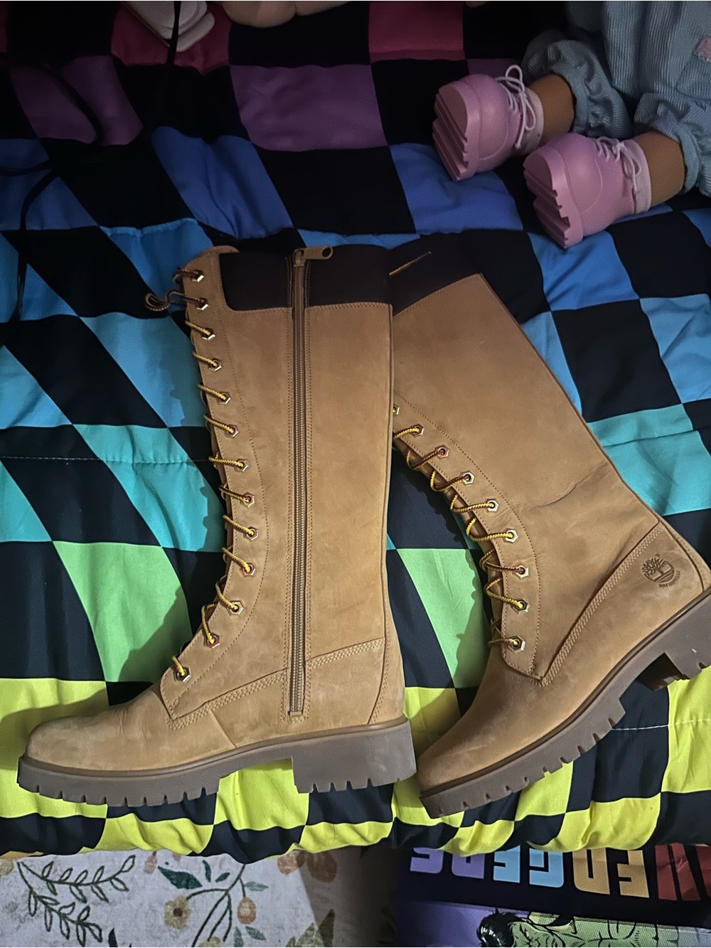 Timberland Tan Lace-Up Leather Knee-High Boots